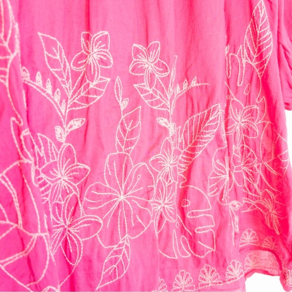 Cato Pink Floral Embroidered Cotton Boho Blouse Top - Picture 3 of 4